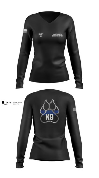 Womens Long Sleeve Vneck Shirt 1, Vance County Sheriff's Office  K9 Unit, Police, Teamtime, Team time, sublimation, custom sports apparel, team uniforms, spirit wear, spiritwear, sports uniforms, custom shirts, team store, custom team store, fundraiser sports, apparel fundraiser
