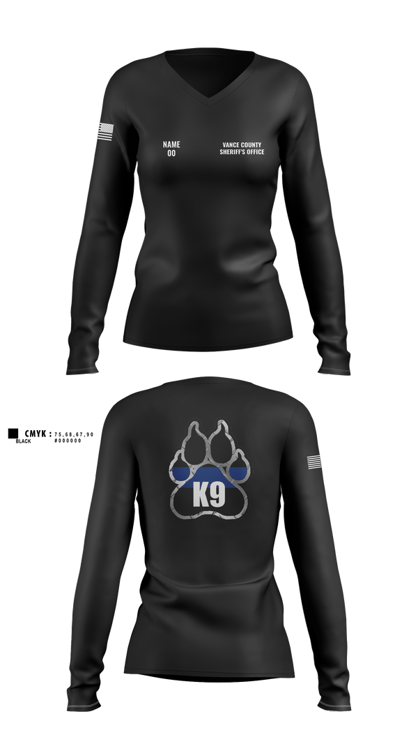 Womens Long Sleeve Vneck Shirt 1, Vance County Sheriff's Office  K9 Unit, Police, Teamtime, Team time, sublimation, custom sports apparel, team uniforms, spirit wear, spiritwear, sports uniforms, custom shirts, team store, custom team store, fundraiser sports, apparel fundraiser