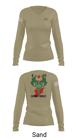 Womens Long Sleeve Vneck Shirt, D-co 1-114th, Army, Teamtime, Team time, sublimation, custom sports apparel, team uniforms, spirit wear, spiritwear, sports uniforms, custom shirts, team store, custom team store, fundraiser sports, apparel fundraiser