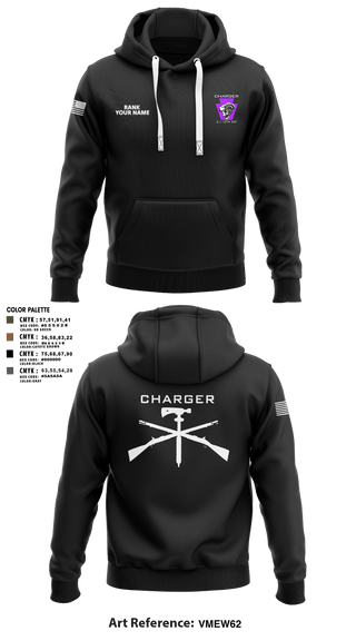 Hoodie, Charger Co. / 2-112th Infantry Battalion, National Guard, Teamtime, Team time, sublimation, custom sports apparel, team uniforms, spirit wear, spiritwear, sports uniforms, custom shirts, team store, custom team store, fundraiser sports, apparel fundraiser