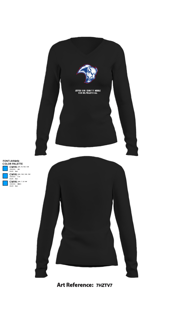 Women's Long Sleeve Vneck Shirt, Jefferson County Middle School Volleyball, Men's Volleyball, Teamtime, Team time, sublimation, custom sports apparel, team uniforms, spirit wear, spiritwear, sports uniforms, custom shirts, team store, custom team store, fundraiser sports, apparel fundraiser