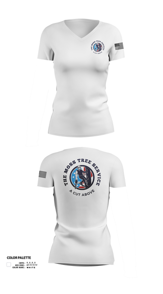 Womens Short Sleeve Vneck Shirt, The Moss Tree Service, , Teamtime, Team time, sublimation, custom sports apparel, team uniforms, spirit wear, spiritwear, sports uniforms, custom shirts, team store, custom team store, fundraiser sports, apparel fundraiser