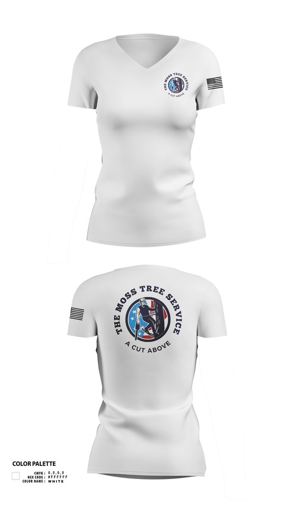 Womens Short Sleeve Vneck Shirt, The Moss Tree Service, , Teamtime, Team time, sublimation, custom sports apparel, team uniforms, spirit wear, spiritwear, sports uniforms, custom shirts, team store, custom team store, fundraiser sports, apparel fundraiser