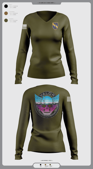 Womens Long Sleeve Vneck Shirt, VALOR CO. 5BN, 1SFAB, Army, Teamtime, Team time, sublimation, custom sports apparel, team uniforms, spirit wear, spiritwear, sports uniforms, custom shirts, team store, custom team store, fundraiser sports, apparel fundraiser