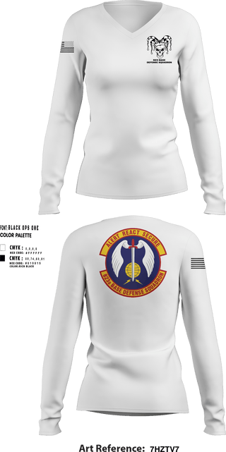 Womens Long Sleeve Vneck Shirt 1, 23 FSS823 Base Defense SquadronTask Force Joker, Air Force, Teamtime, Team time, sublimation, custom sports apparel, team uniforms, spirit wear, spiritwear, sports uniforms, custom shirts, team store, custom team store, fundraiser sports, apparel fundraiser