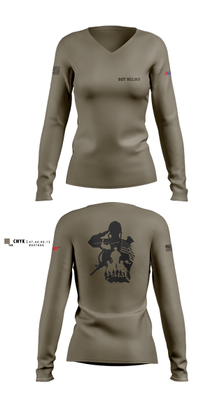 Womens Long Sleeve Vneck Shirt, SGT Nelms, National Guard, Teamtime, Team time, sublimation, custom sports apparel, team uniforms, spirit wear, spiritwear, sports uniforms, custom shirts, team store, custom team store, fundraiser sports, apparel fundraiser