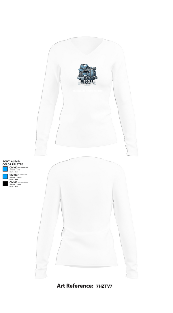 Womens Long Sleeve Vneck Shirt, Blue Collar Fitness Training, , Teamtime, Team time, sublimation, custom sports apparel, team uniforms, spirit wear, spiritwear, sports uniforms, custom shirts, team store, custom team store, fundraiser sports, apparel fundraiser