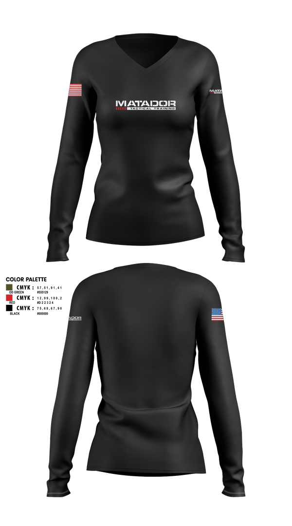 Women's Long Sleeve Vneck Shirt, Matador Tactical, , Teamtime, Team time, sublimation, custom sports apparel, team uniforms, spirit wear, spiritwear, sports uniforms, custom shirts, team store, custom team store, fundraiser sports, apparel fundraiser