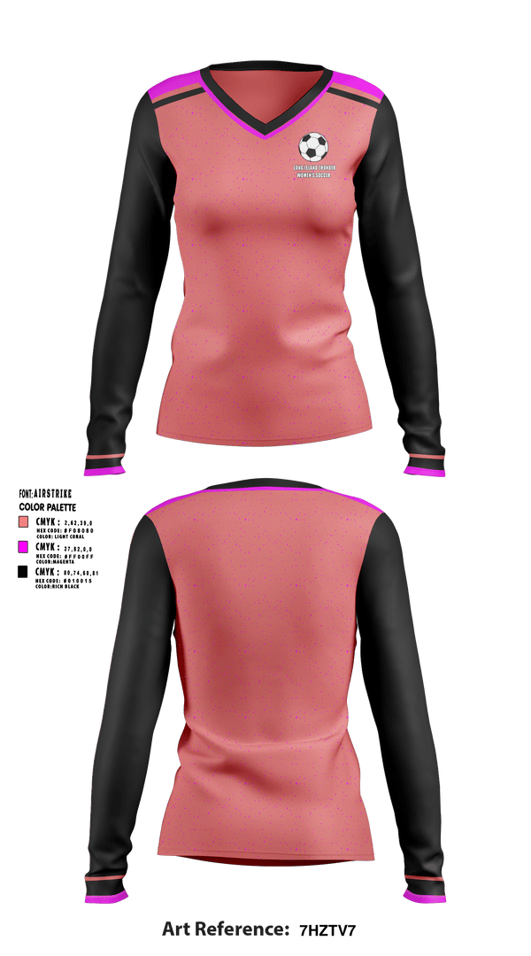 Womens Long Sleeve Vneck Shirt, Long Island Thunder, Women's Soccer, Teamtime, Team time, sublimation, custom sports apparel, team uniforms, spirit wear, spiritwear, sports uniforms, custom shirts, team store, custom team store, fundraiser sports, apparel fundraiser