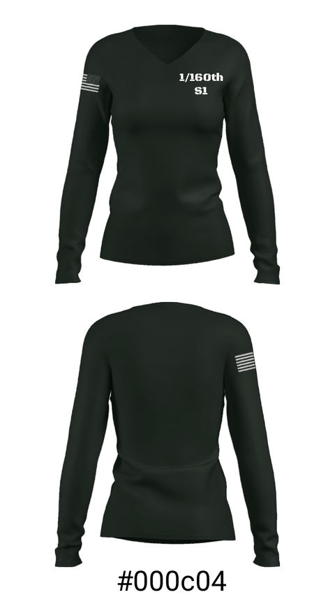 Women's Long Sleeve Vneck Shirt, 1/160th S1, Army, Teamtime, Team time, sublimation, custom sports apparel, team uniforms, spirit wear, spiritwear, sports uniforms, custom shirts, team store, custom team store, fundraiser sports, apparel fundraiser