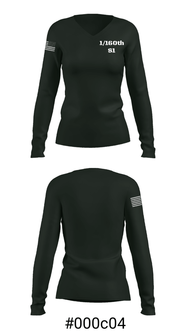 Women's Long Sleeve Vneck Shirt, 1/160th S1, Army, Teamtime, Team time, sublimation, custom sports apparel, team uniforms, spirit wear, spiritwear, sports uniforms, custom shirts, team store, custom team store, fundraiser sports, apparel fundraiser