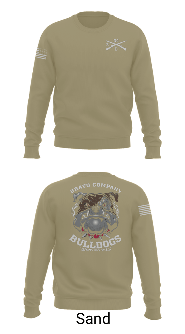Crew Neck Sweatshirt, B/3-34 Bulldogs, Army, Teamtime, Team time, sublimation, custom sports apparel, team uniforms, spirit wear, spiritwear, sports uniforms, custom shirts, team store, custom team store, fundraiser sports, apparel fundraiser