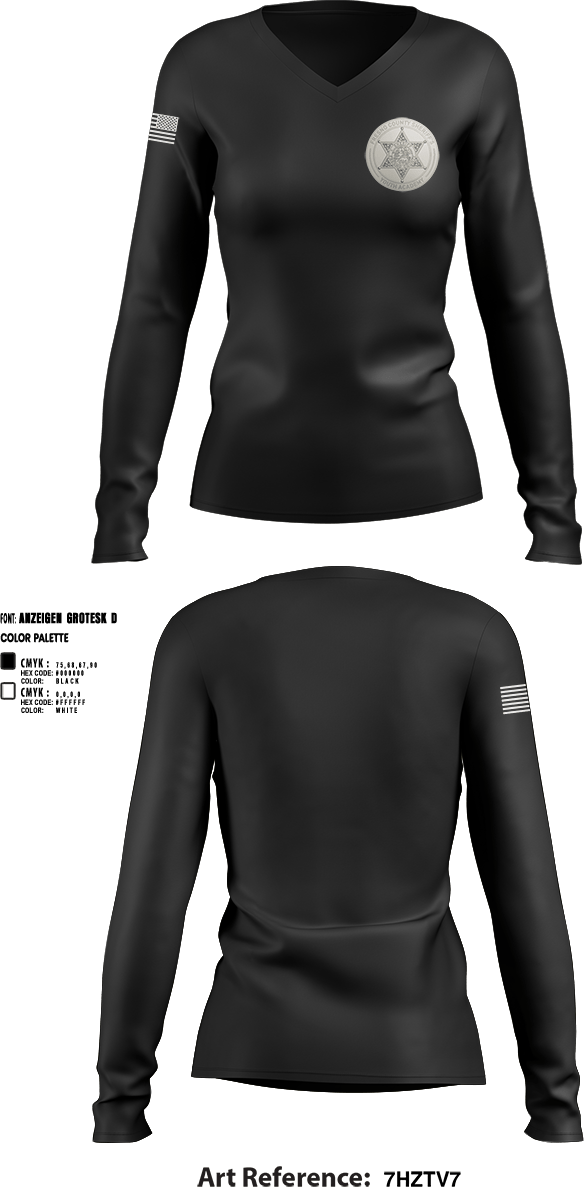 Womens Long Sleeve Vneck Shirt, Fresno Sheriff Youth Academy, , Teamtime, Team time, sublimation, custom sports apparel, team uniforms, spirit wear, spiritwear, sports uniforms, custom shirts, team store, custom team store, fundraiser sports, apparel fundraiser