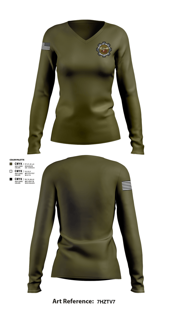 Women's Long Sleeve Vneck Shirt, Moose Knuckles, Army, Teamtime, Team time, sublimation, custom sports apparel, team uniforms, spirit wear, spiritwear, sports uniforms, custom shirts, team store, custom team store, fundraiser sports, apparel fundraiser
