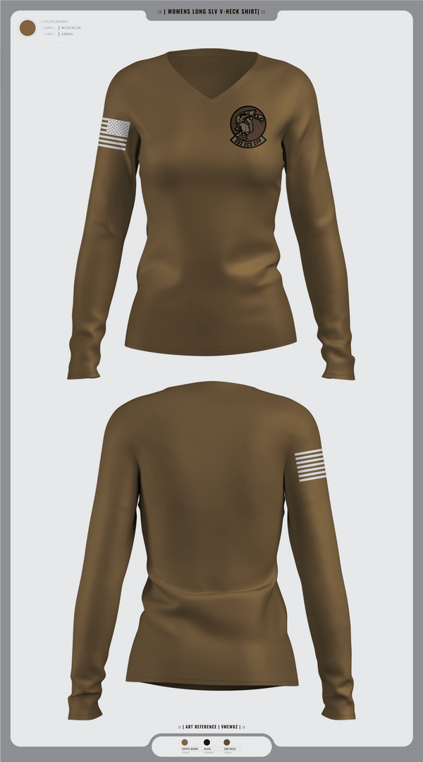 Womens Long Sleeve Vneck Shirt, 332 ECS SCOS, Air Force, Teamtime, Team time, sublimation, custom sports apparel, team uniforms, spirit wear, spiritwear, sports uniforms, custom shirts, team store, custom team store, fundraiser sports, apparel fundraiser
