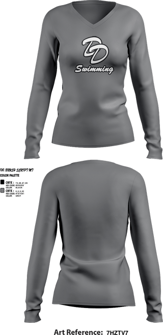 Womens Long Sleeve Vneck Shirt 1, David Douglas High School Swimming, Swimming, Teamtime, Team time, sublimation, custom sports apparel, team uniforms, spirit wear, spiritwear, sports uniforms, custom shirts, team store, custom team store, fundraiser sports, apparel fundraiser