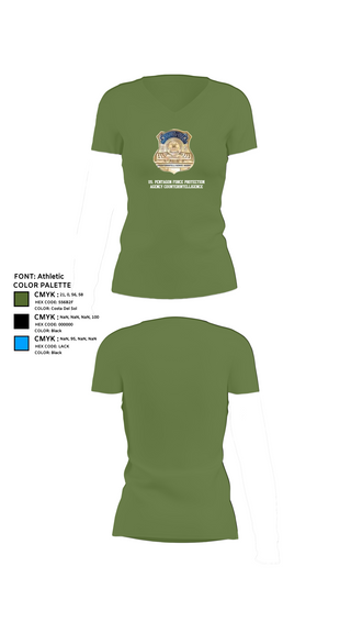 Womens Short Sleeve Vneck Shirt, US. Pentagon Force Protection Agency CounterintelligenceMARDET Fort Leonard Wood (FLW) DoD Interservice Non-Lethal Individual Weapons Instructor's Course Fort Leonard Wood Basic Military Police School House, Police, Teamtime, Team time, sublimation, custom sports apparel, team uniforms, spirit wear, spiritwear, sports uniforms, custom shirts, team store, custom team store, fundraiser sports, apparel fundraiser