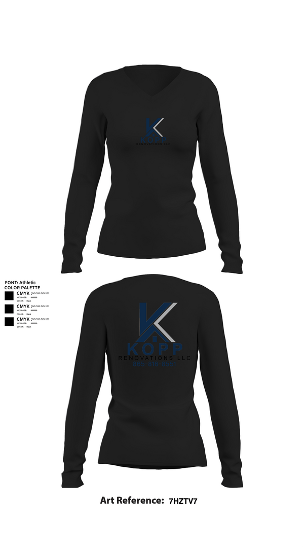 Womens Long Sleeve Vneck Shirt 1, Kopp Renovations, , Teamtime, Team time, sublimation, custom sports apparel, team uniforms, spirit wear, spiritwear, sports uniforms, custom shirts, team store, custom team store, fundraiser sports, apparel fundraiser
