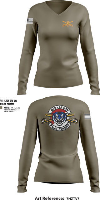 Womens Long Sleeve Vneck Shirt, Delta Troop 3-17 CAV, , Teamtime, Team time, sublimation, custom sports apparel, team uniforms, spirit wear, spiritwear, sports uniforms, custom shirts, team store, custom team store, fundraiser sports, apparel fundraiser