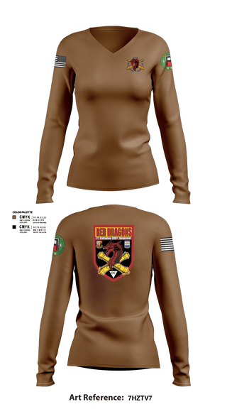 Womens Long Sleeve Vneck Shirt 1, 2-306th FAR, Army, Teamtime, Team time, sublimation, custom sports apparel, team uniforms, spirit wear, spiritwear, sports uniforms, custom shirts, team store, custom team store, fundraiser sports, apparel fundraiser