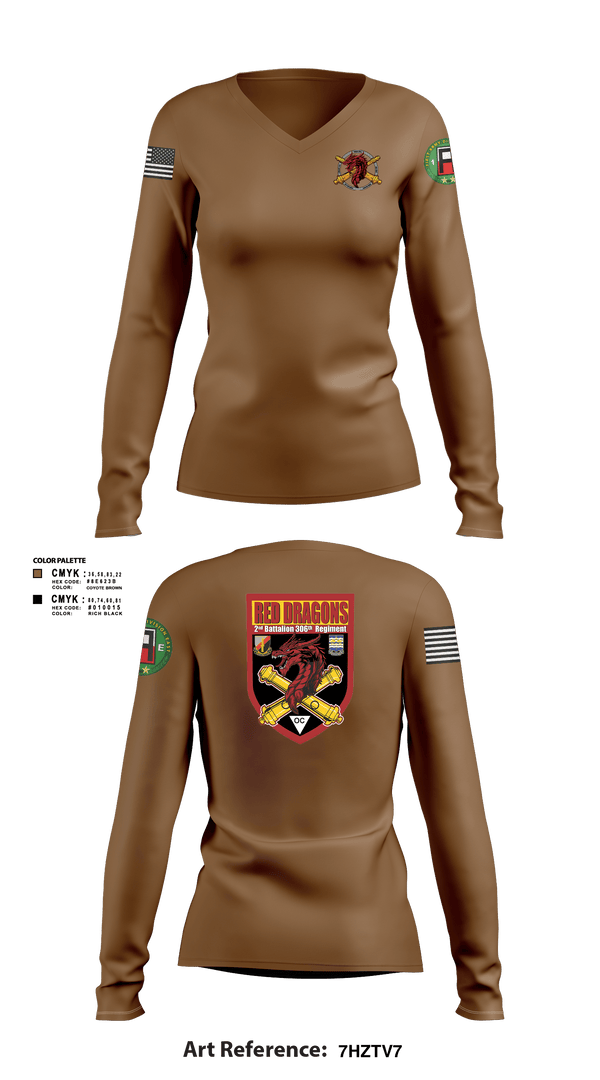 Womens Long Sleeve Vneck Shirt 1, 2-306th FAR, Army, Teamtime, Team time, sublimation, custom sports apparel, team uniforms, spirit wear, spiritwear, sports uniforms, custom shirts, team store, custom team store, fundraiser sports, apparel fundraiser