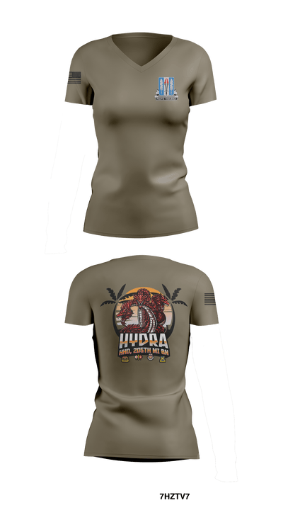 HHD 205th MI BN Women's Short Sleeve V-neck Shirt - 1 (1)