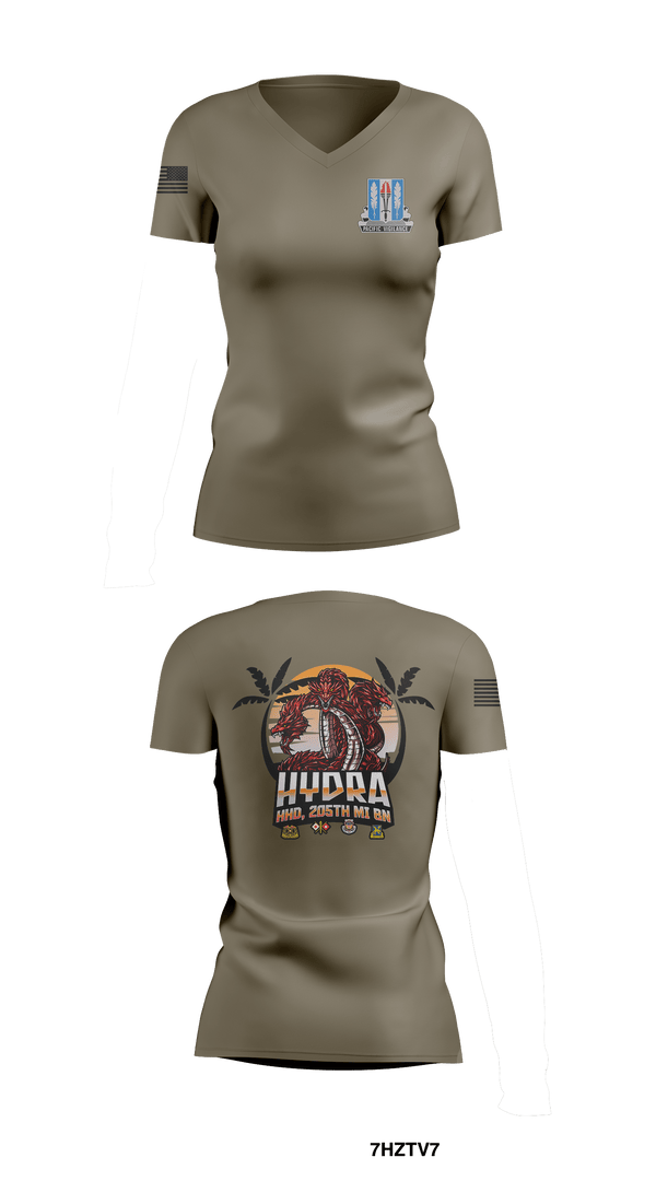 Womens Short Sleeve Vneck Shirt, HHD 205th MI BN, Army, Teamtime, Team time, sublimation, custom sports apparel, team uniforms, spirit wear, spiritwear, sports uniforms, custom shirts, team store, custom team store, fundraiser sports, apparel fundraiser