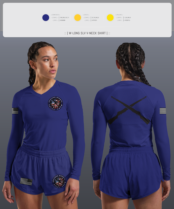 Womens Long Sleeve Vneck Shirt, Seaford NJROTC, Navy, Teamtime, Team time, sublimation, custom sports apparel, team uniforms, spirit wear, spiritwear, sports uniforms, custom shirts, team store, custom team store, fundraiser sports, apparel fundraiser