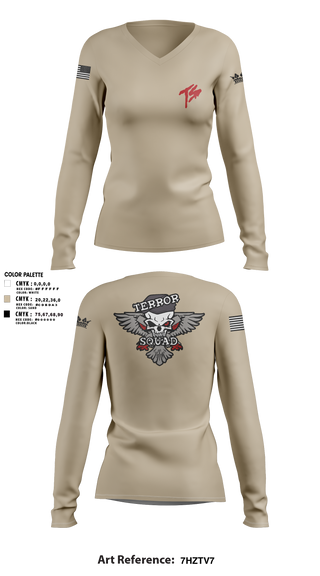 Womens Long Sleeve Vneck Shirt 1, Terro Squad, Army, Teamtime, Team time, sublimation, custom sports apparel, team uniforms, spirit wear, spiritwear, sports uniforms, custom shirts, team store, custom team store, fundraiser sports, apparel fundraiser