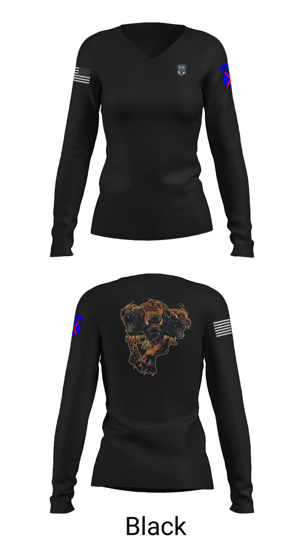 Womens Long Sleeve Vneck Shirt, B Co 277 ASB ASES Section, Army, Teamtime, Team time, sublimation, custom sports apparel, team uniforms, spirit wear, spiritwear, sports uniforms, custom shirts, team store, custom team store, fundraiser sports, apparel fundraiser