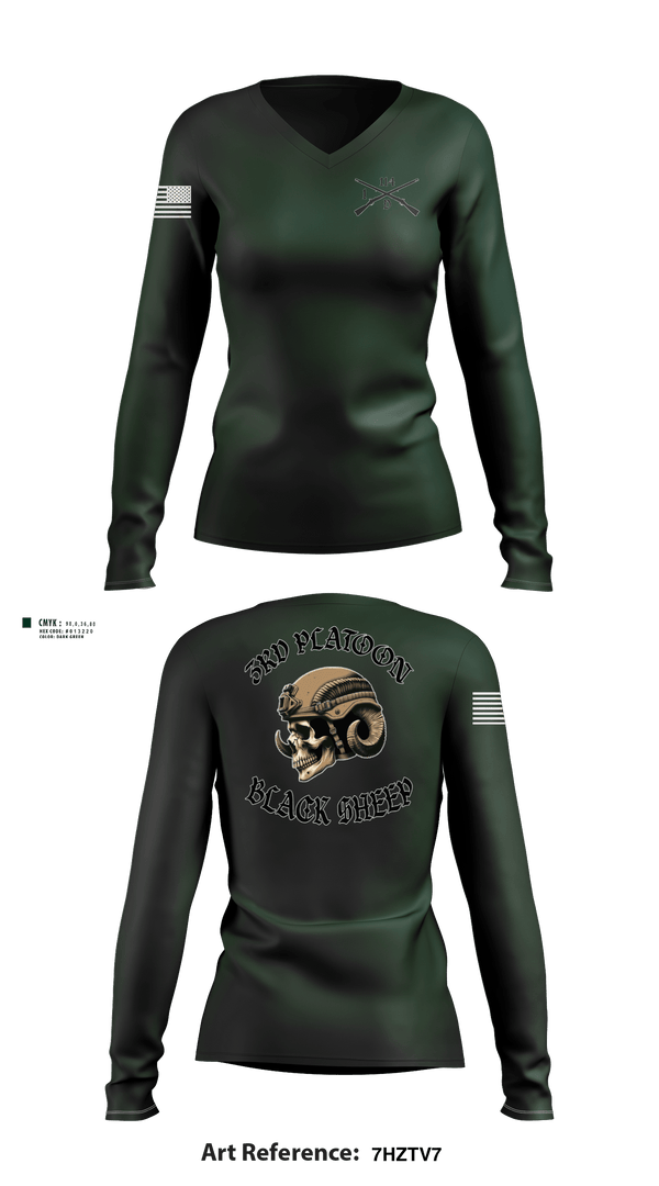 Womens Long Sleeve Vneck Shirt, 3rd PLT Black SheepDelta company 114, Army, Teamtime, Team time, sublimation, custom sports apparel, team uniforms, spirit wear, spiritwear, sports uniforms, custom shirts, team store, custom team store, fundraiser sports, apparel fundraiser