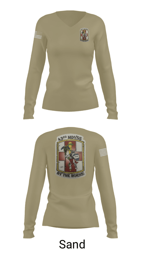 Womens Long Sleeve Vneck Shirt, 43rd Medical Detachment, , Teamtime, Team time, sublimation, custom sports apparel, team uniforms, spirit wear, spiritwear, sports uniforms, custom shirts, team store, custom team store, fundraiser sports, apparel fundraiser