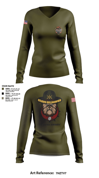 Womens Long Sleeve Vneck Shirt, Bravo Bulldawgs 3-6 ADARBulldawgs Battery, Army, Teamtime, Team time, sublimation, custom sports apparel, team uniforms, spirit wear, spiritwear, sports uniforms, custom shirts, team store, custom team store, fundraiser sports, apparel fundraiser