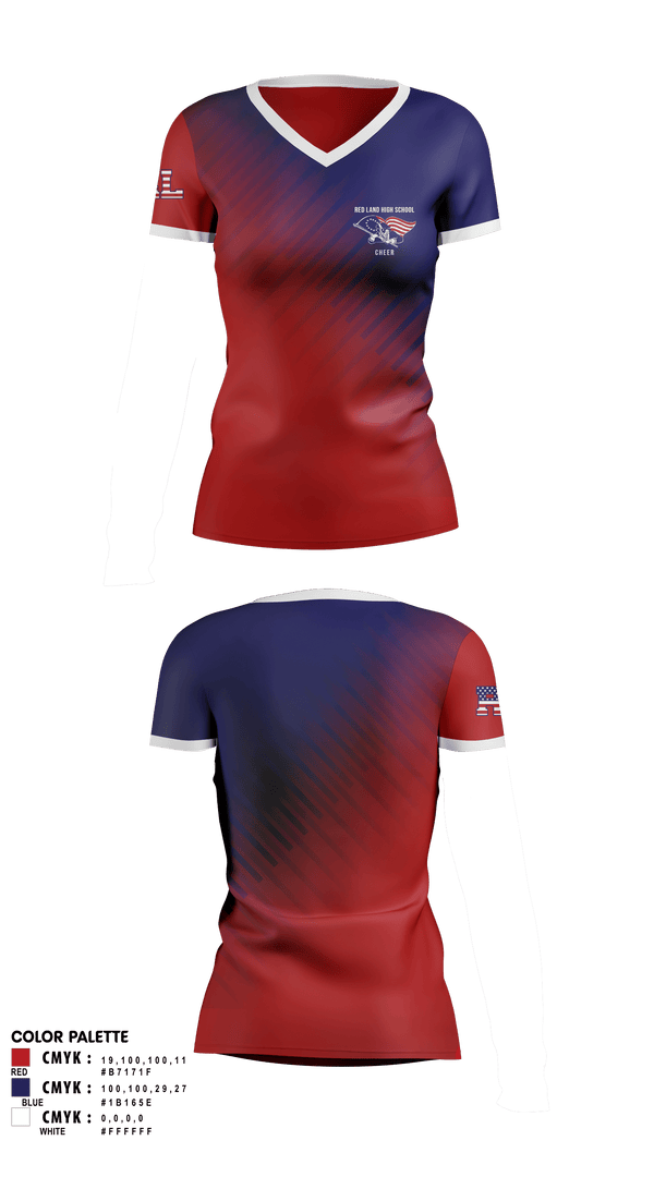 Womens Short Sleeve Vneck Shirt, Red Land High School Cheer, Cheer, Teamtime, Team time, sublimation, custom sports apparel, team uniforms, spirit wear, spiritwear, sports uniforms, custom shirts, team store, custom team store, fundraiser sports, apparel fundraiser