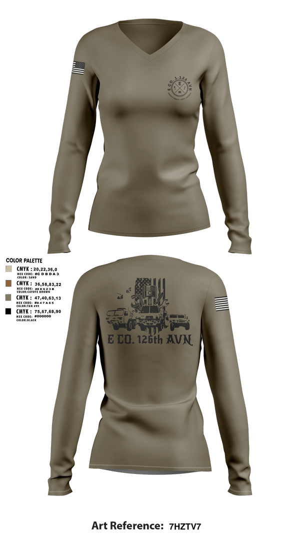 Womens Long Sleeve Vneck Shirt, B Co. 1-126AVN, Army, Teamtime, Team time, sublimation, custom sports apparel, team uniforms, spirit wear, spiritwear, sports uniforms, custom shirts, team store, custom team store, fundraiser sports, apparel fundraiser
