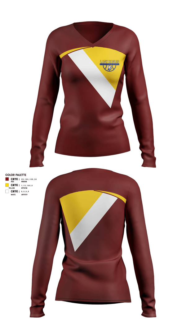 Womens Long Sleeve Vneck Shirt, Ellicottville Central Middle School Basketball, Women's Basketball, Teamtime, Team time, sublimation, custom sports apparel, team uniforms, spirit wear, spiritwear, sports uniforms, custom shirts, team store, custom team store, fundraiser sports, apparel fundraiser
