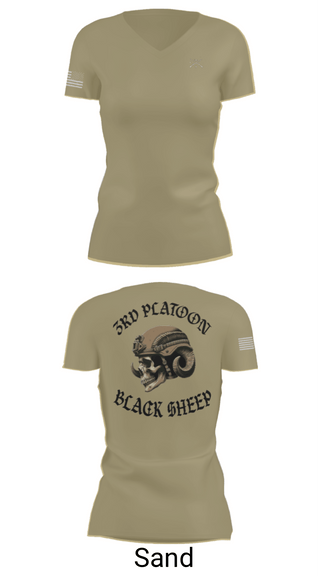 Women's Short Sleeve Vneck Shirt, 3rd PLT Black Sheep, Army, Teamtime, Team time, sublimation, custom sports apparel, team uniforms, spirit wear, spiritwear, sports uniforms, custom shirts, team store, custom team store, fundraiser sports, apparel fundraiser