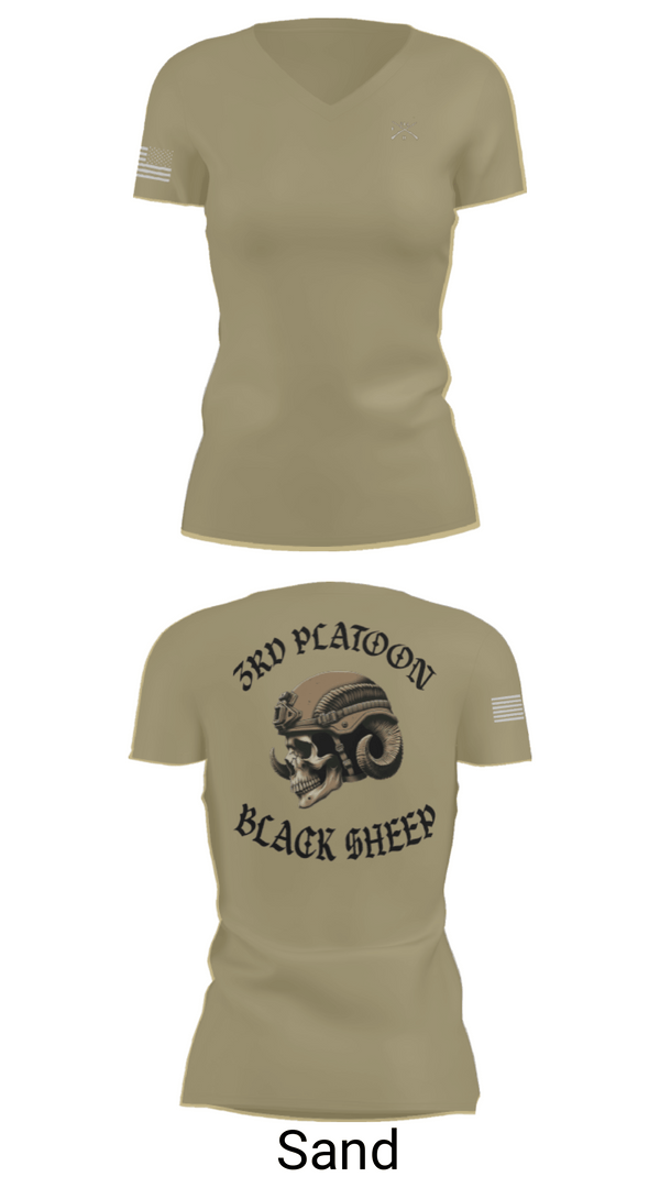 Women's Short Sleeve Vneck Shirt, 3rd PLT Black Sheep, Army, Teamtime, Team time, sublimation, custom sports apparel, team uniforms, spirit wear, spiritwear, sports uniforms, custom shirts, team store, custom team store, fundraiser sports, apparel fundraiser