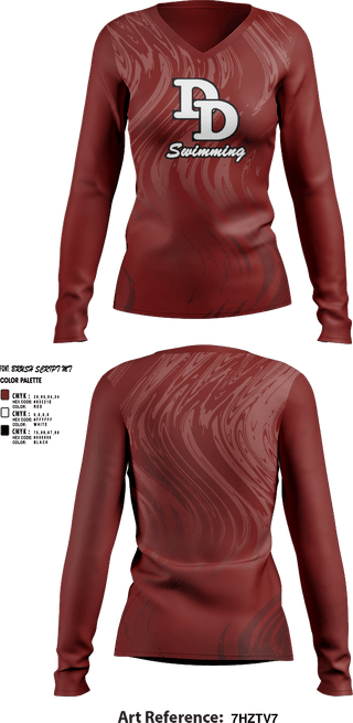 Womens Long Sleeve Vneck Shirt 1, David Douglas High School Swimming, Swimming, Teamtime, Team time, sublimation, custom sports apparel, team uniforms, spirit wear, spiritwear, sports uniforms, custom shirts, team store, custom team store, fundraiser sports, apparel fundraiser