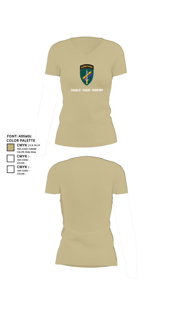 Womens Short Sleeve Vneck Shirt, Charlie “Chaos” Company, , Teamtime, Team time, sublimation, custom sports apparel, team uniforms, spirit wear, spiritwear, sports uniforms, custom shirts, team store, custom team store, fundraiser sports, apparel fundraiser