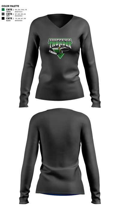 Chippewa Youth Hockey 90833189 Women's Long Sleeve V-neck Shirt -1 11