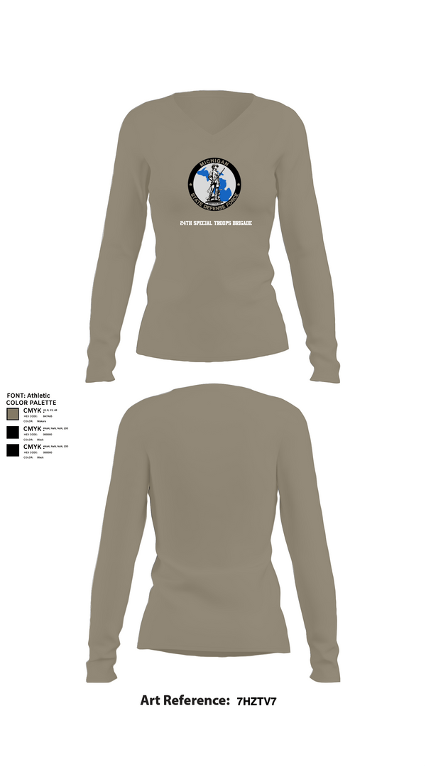 Womens Long Sleeve Vneck Shirt, 24th Special Troops Brigade, National Guard, Teamtime, Team time, sublimation, custom sports apparel, team uniforms, spirit wear, spiritwear, sports uniforms, custom shirts, team store, custom team store, fundraiser sports, apparel fundraiser