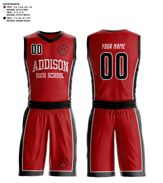 Basketball Uniform, Addison High School Basketball, Men's Basketball, Teamtime, Team time, sublimation, custom sports apparel, team uniforms, spirit wear, spiritwear, sports uniforms, custom shirts, team store, custom team store, fundraiser sports, apparel fundraiser