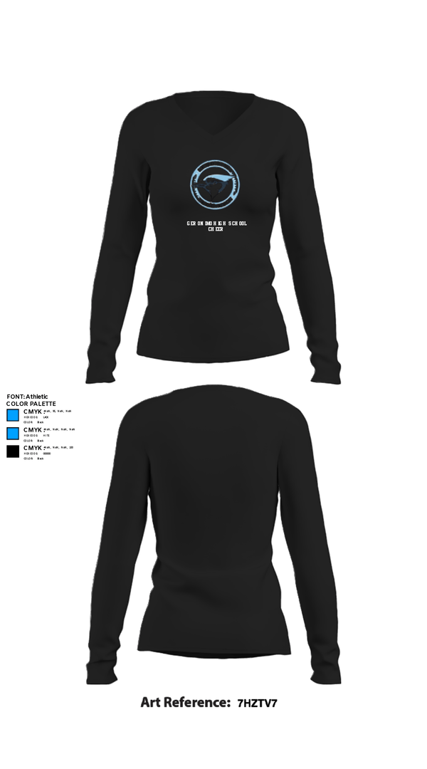 Womens Long Sleeve Vneck Shirt, Geronimo High School Cheer, Cheer, Teamtime, Team time, sublimation, custom sports apparel, team uniforms, spirit wear, spiritwear, sports uniforms, custom shirts, team store, custom team store, fundraiser sports, apparel fundraiser