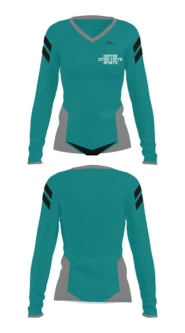 Women's Long Sleeve Vneck Shirt, Copper Cities Youth Sports, Spirit Store, Teamtime, Team time, sublimation, custom sports apparel, team uniforms, spirit wear, spiritwear, sports uniforms, custom shirts, team store, custom team store, fundraiser sports, apparel fundraiser