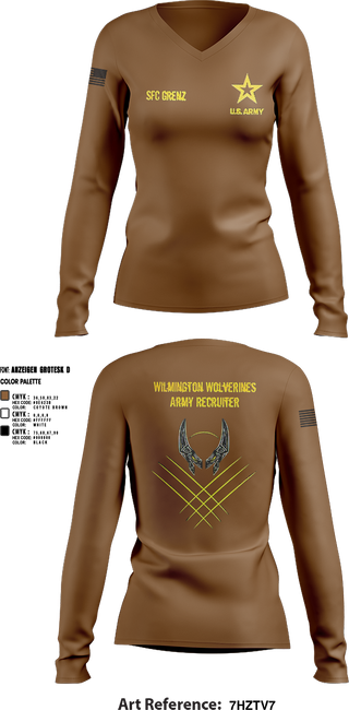 Womens Long Sleeve Vneck Shirt, Wilmington Army Recruiting Station, Army, Teamtime, Team time, sublimation, custom sports apparel, team uniforms, spirit wear, spiritwear, sports uniforms, custom shirts, team store, custom team store, fundraiser sports, apparel fundraiser