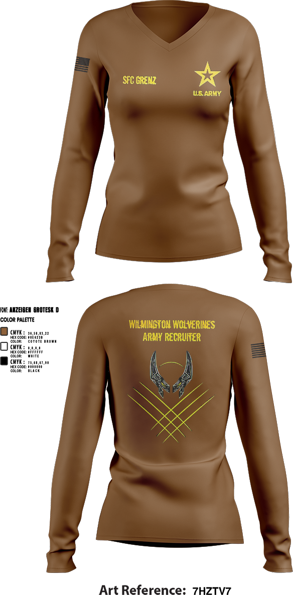 Womens Long Sleeve Vneck Shirt, Wilmington Army Recruiting Station, Army, Teamtime, Team time, sublimation, custom sports apparel, team uniforms, spirit wear, spiritwear, sports uniforms, custom shirts, team store, custom team store, fundraiser sports, apparel fundraiser