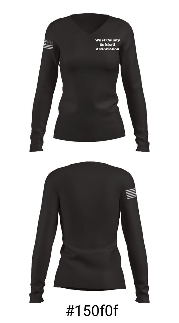 Women's Long Sleeve Vneck Shirt, West County Softball Association, Softball, Teamtime, Team time, sublimation, custom sports apparel, team uniforms, spirit wear, spiritwear, sports uniforms, custom shirts, team store, custom team store, fundraiser sports, apparel fundraiser