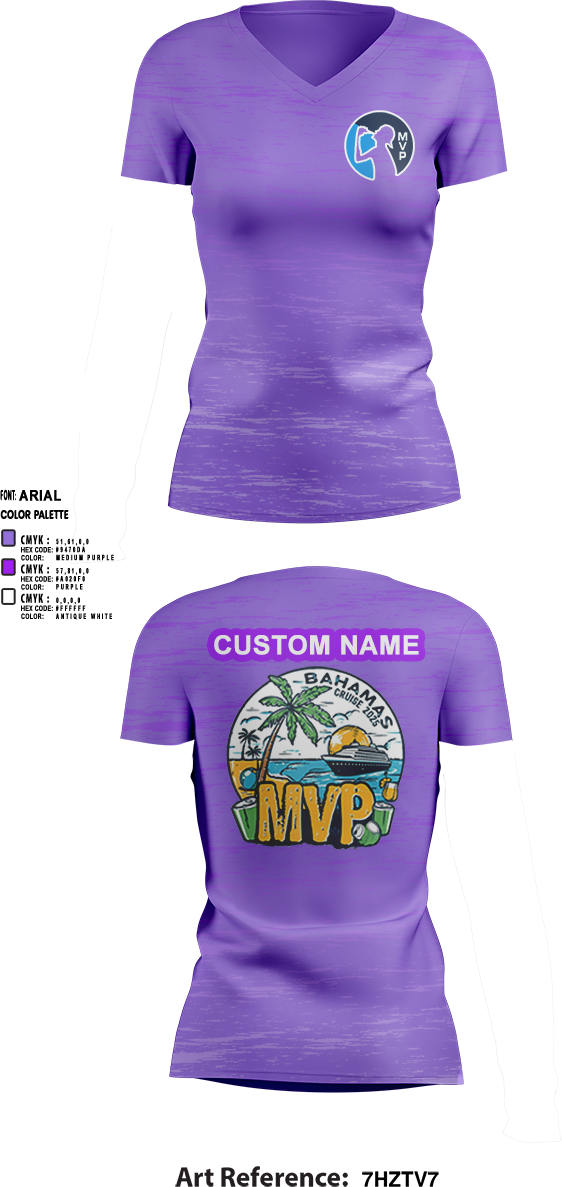 Womens Short Sleeve Vneck Shirt, MVP Cruise 2025, Spirit Store, Teamtime, Team time, sublimation, custom sports apparel, team uniforms, spirit wear, spiritwear, sports uniforms, custom shirts, team store, custom team store, fundraiser sports, apparel fundraiser