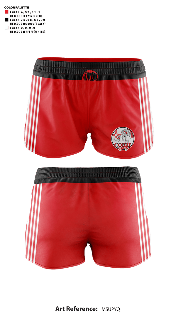 Womens Shorts, Cobre High School Cheer, Cheer, Teamtime, Team time, sublimation, custom sports apparel, team uniforms, spirit wear, spiritwear, sports uniforms, custom shirts, team store, custom team store, fundraiser sports, apparel fundraiser